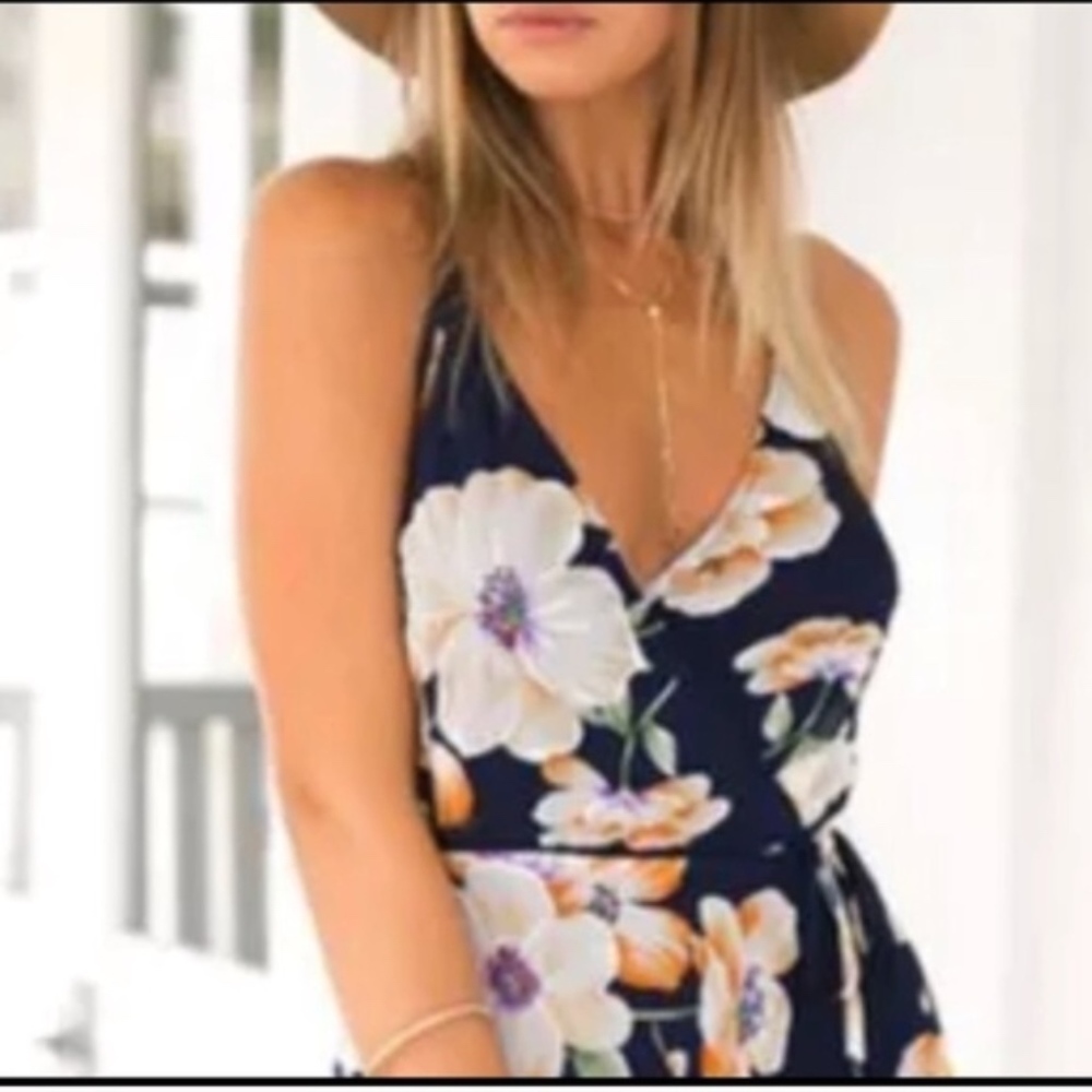 Chiffon Floral Blue Dress - Picture 2 of 5
